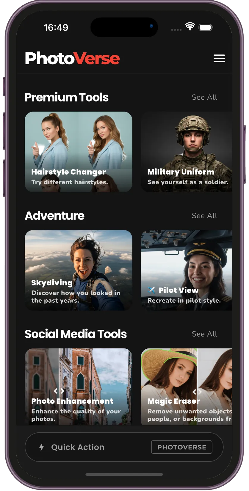 PhotoVerse mobile app screenshot
